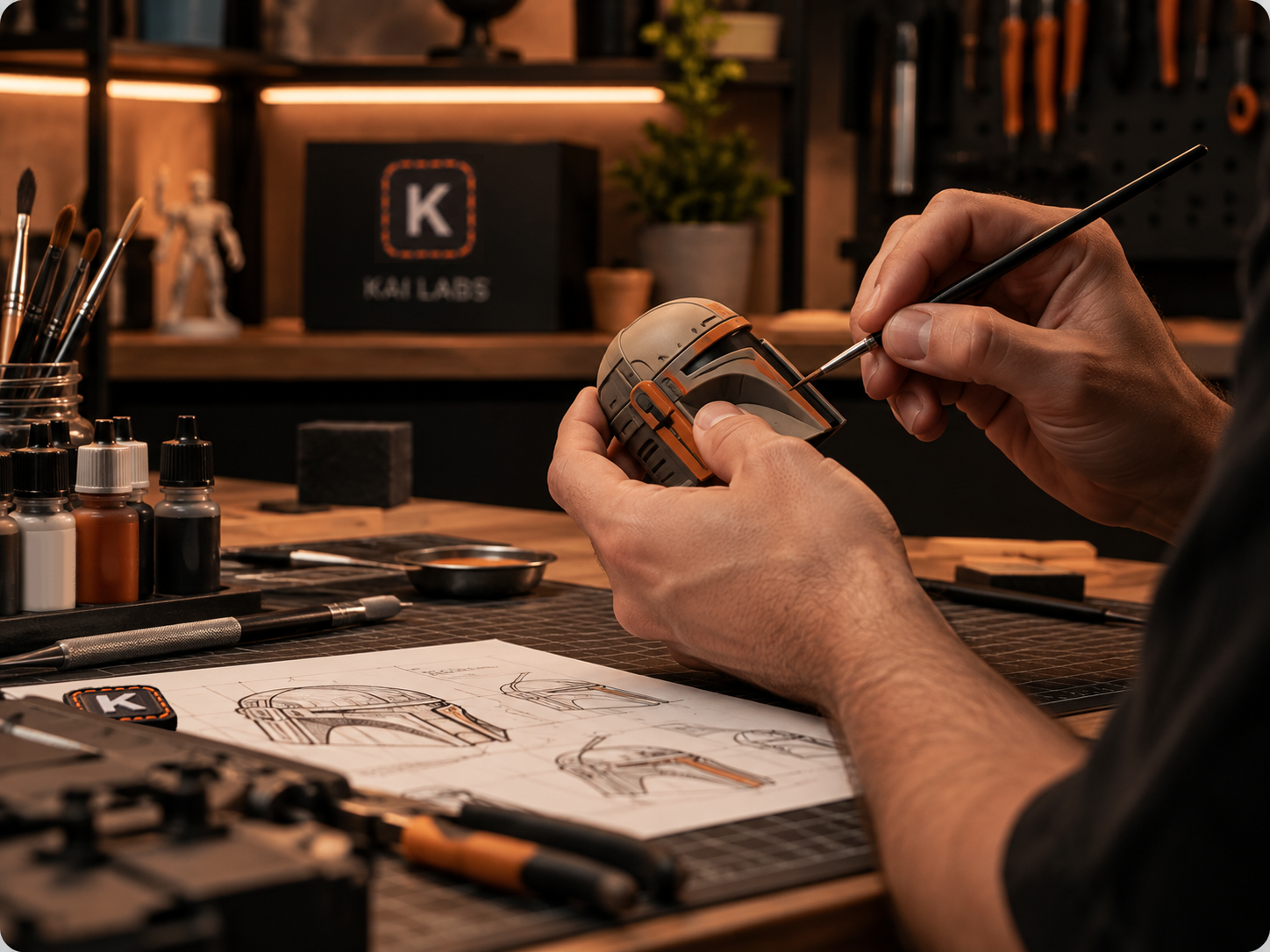 Artista a pintar manualmente uma peça personalizada